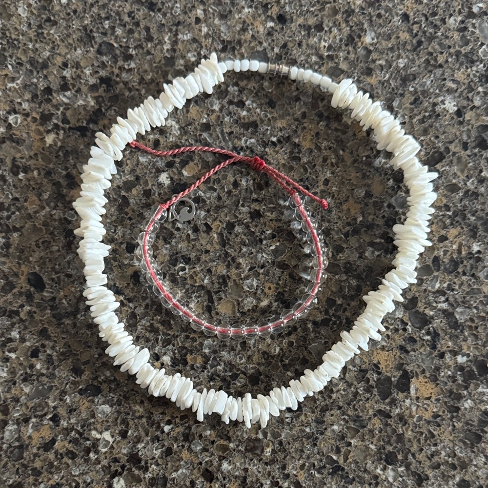White Shell Necklace and 4 Ocean Beaded Bracelet